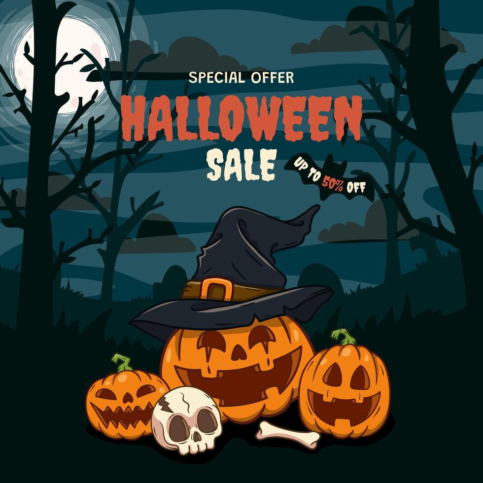 Happy Halloween Sale background with Spooky Halloween Elements. vector