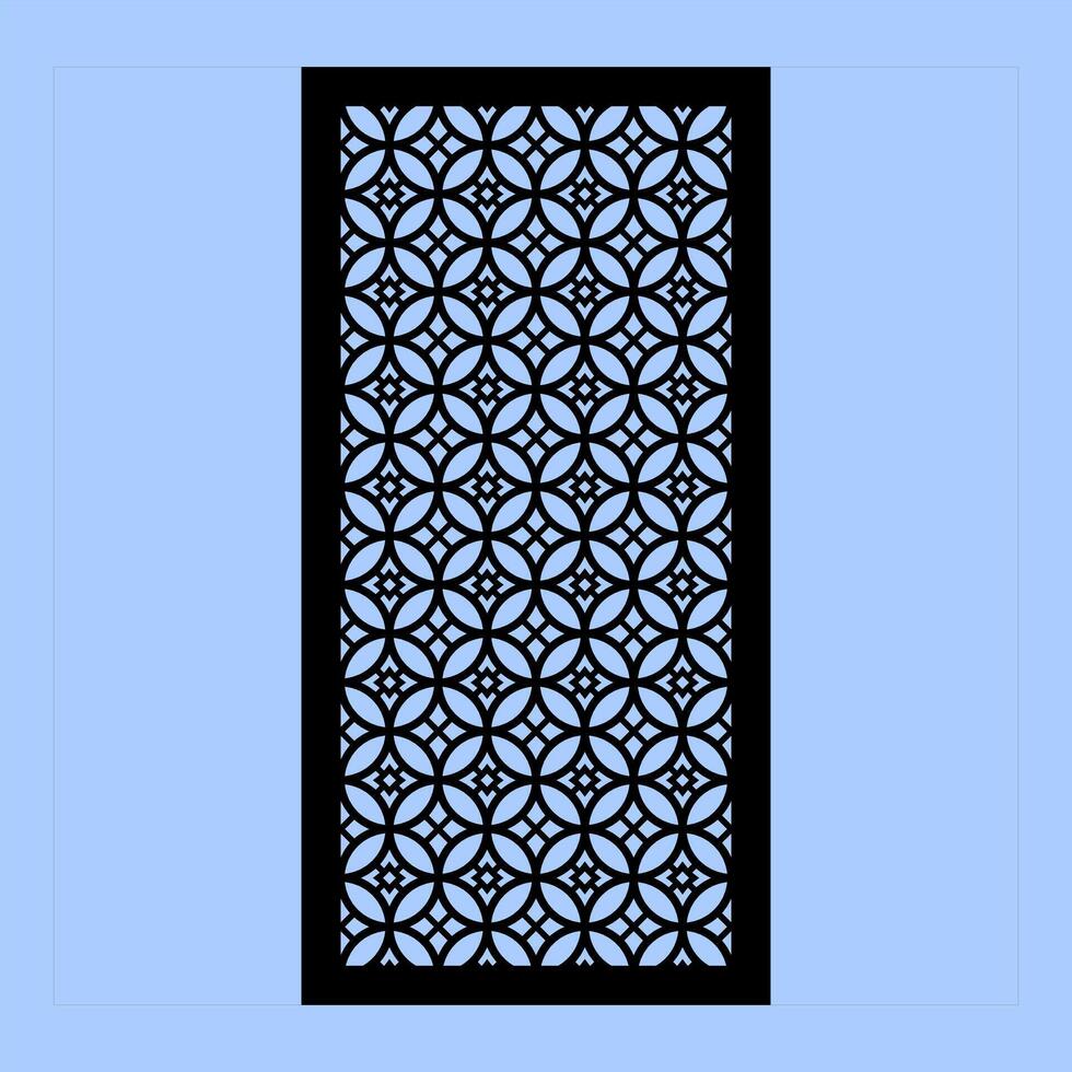 One pattern with modern abstract geometric panels. Template for cnc cutting of metal and wood. blue background. vector