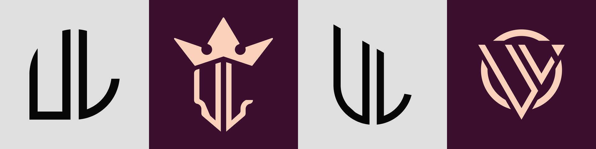 Creative simple Initial Letters UL Logo Designs Bundle. vector