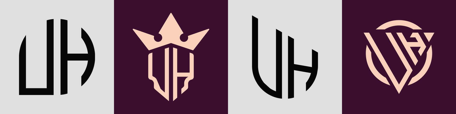 Creative simple Initial Letters UH Logo Designs Bundle. vector