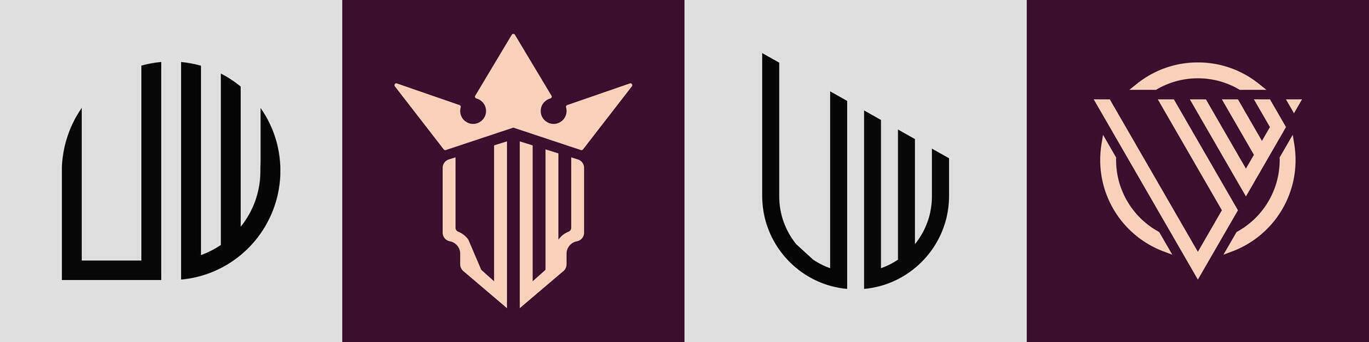 Creative simple Initial Letters UW Logo Designs Bundle. vector