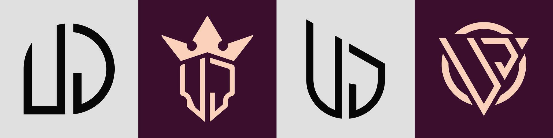 Creative simple Initial Letters UJ Logo Designs Bundle. vector