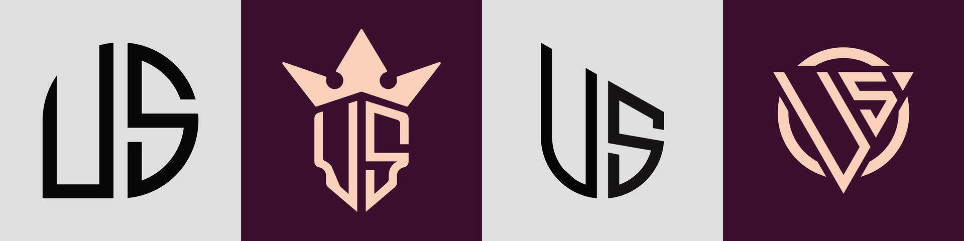 Creative simple Initial Letters US Logo Designs Bundle. vector