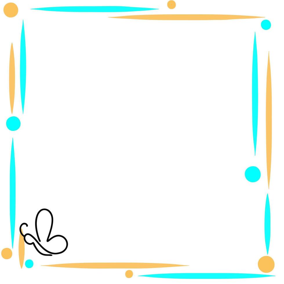 Yellow and blue abstract border with butterfly line art illustration vector