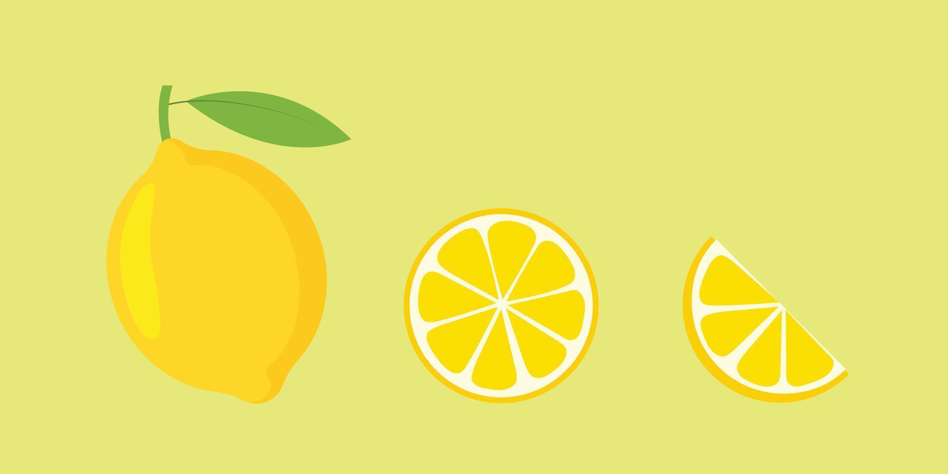 Fresh lemon fruits icon set. Yellow lemon fruit vector