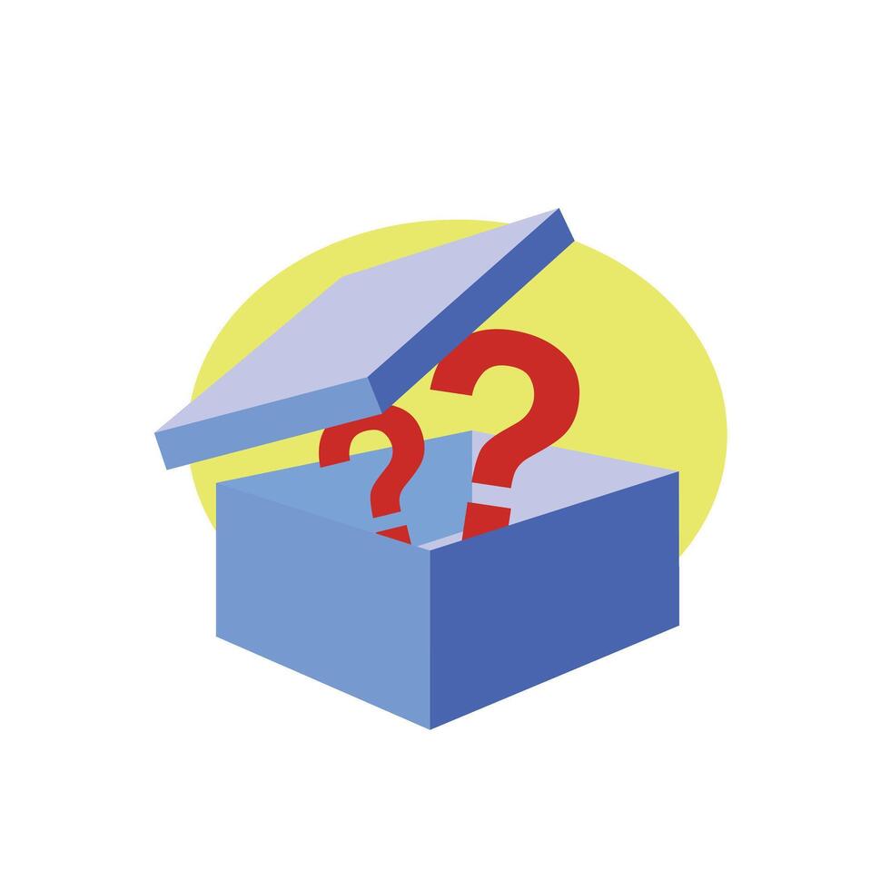 question mark on mystery box, secret gift concept illustration flat design vector