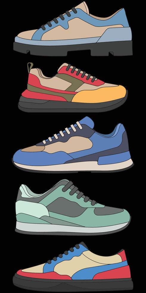 Bundling set sneakers shoes for training. hand draw illustration vector