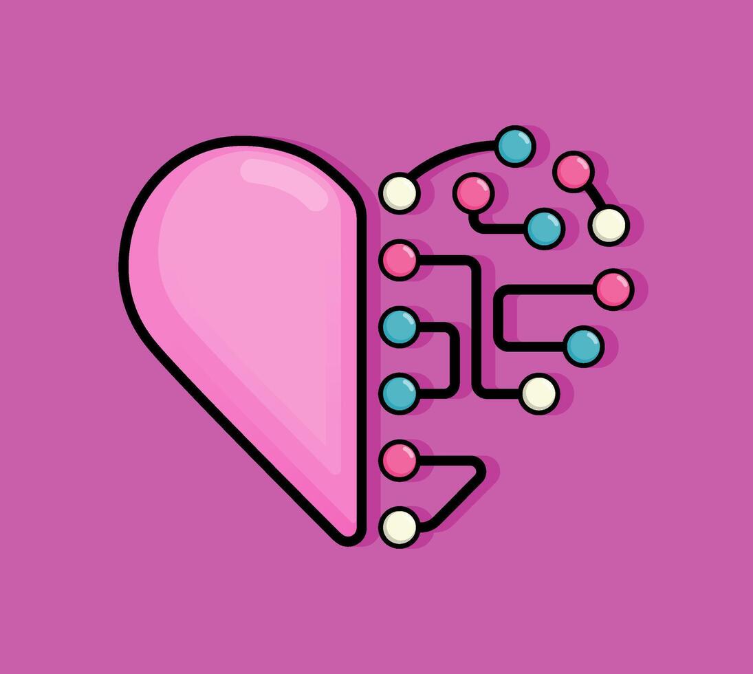 Cartoon Illustration of heart or love with half made of connected network. Can be used for birthdays, parties, Valentine Day, celebrations and printed on t-shirts, hoodies, tote bags vector