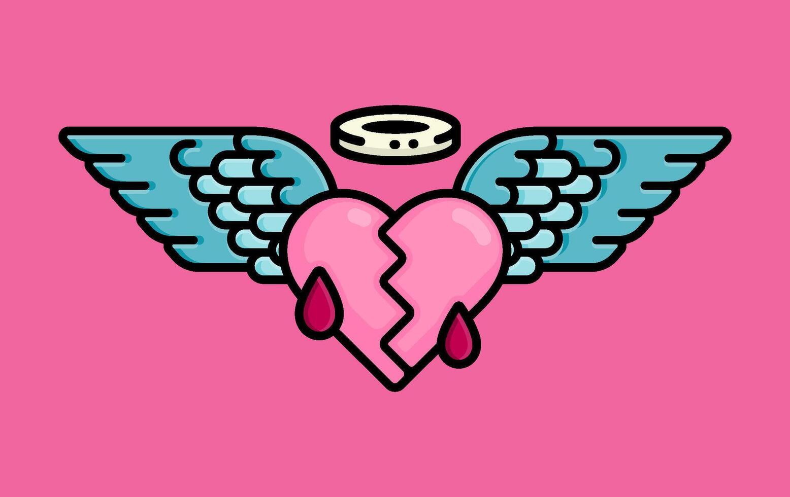 illustration of a heart that split and bleeding, dead and flying with wings like an angel. Can be used for birthdays, parties, Valentine Day, celebrations and printed on t-shirts, hoodies, tote bags vector