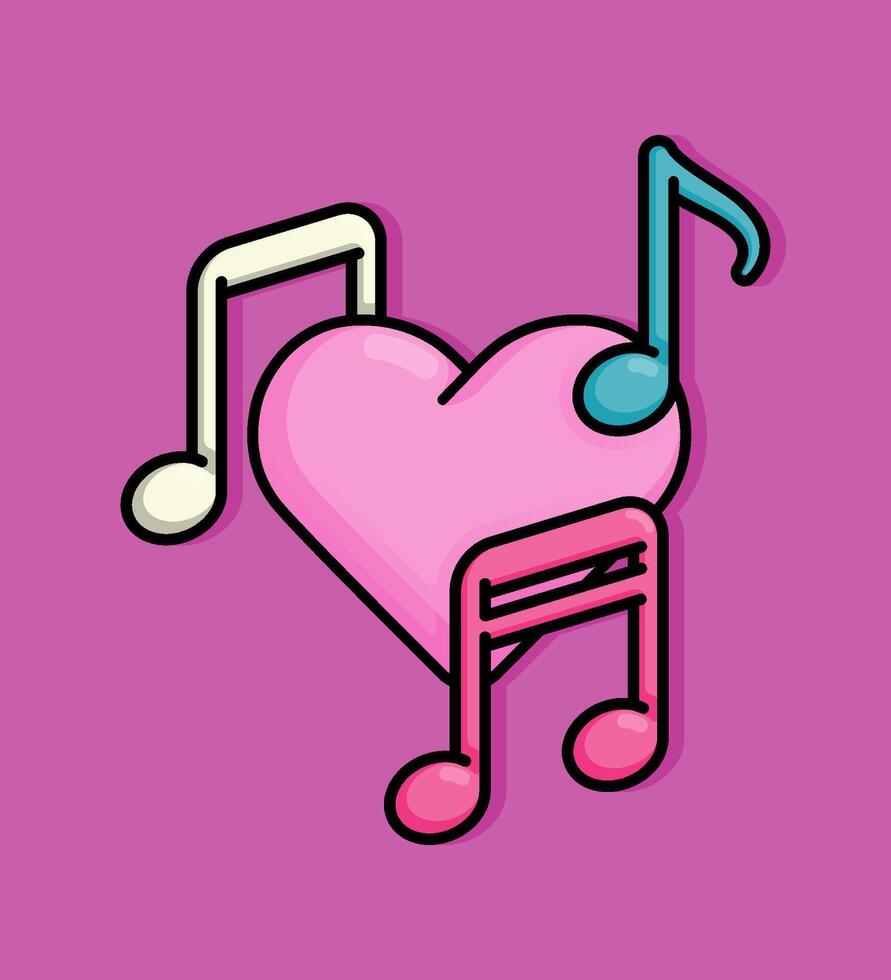 Cartoon Illustration of heart with the melody of music surrounding it. Can be used for birthdays, parties, Valentine Day, celebrations and printed on t-shirts, hoodies, tote bags vector