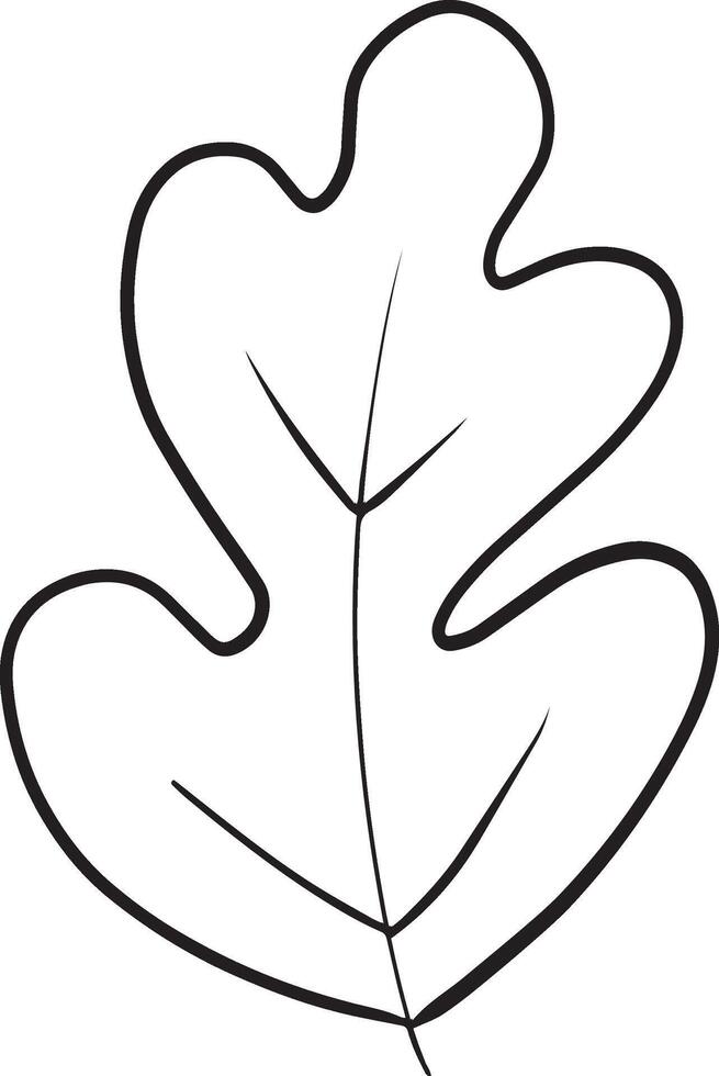 a leaf outline on a white background. Minimalist hand drawn leaf doodle. leaves black and white outline kids drawing. vector