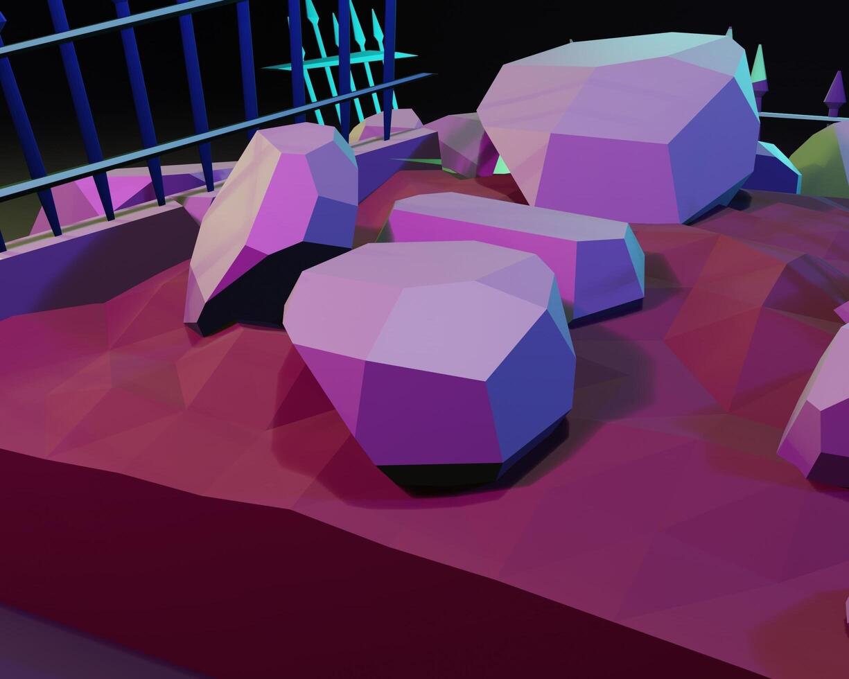 3D design fence and rock photo