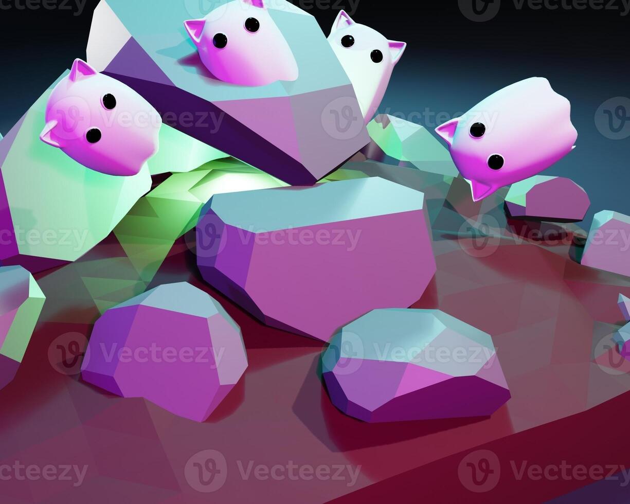 3D design of cute and happy ghost family gathering and playing together. photo