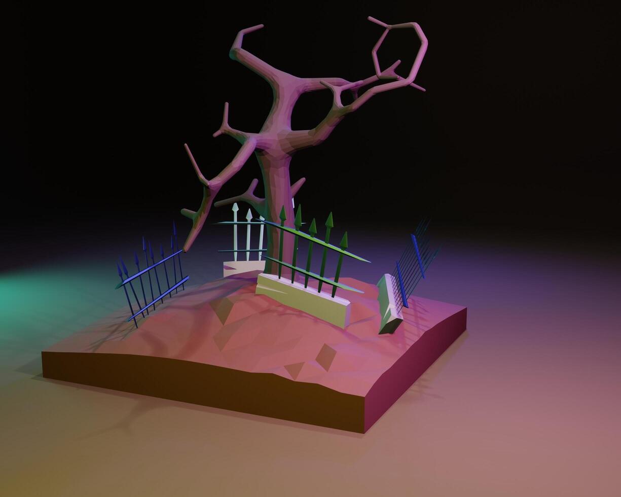 3D design dry tree and fence photo