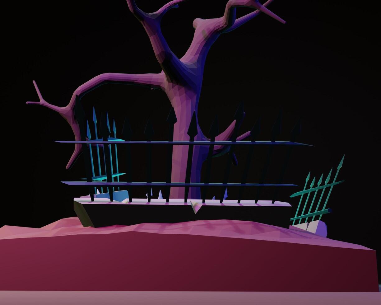 3D design dry tree and fence photo