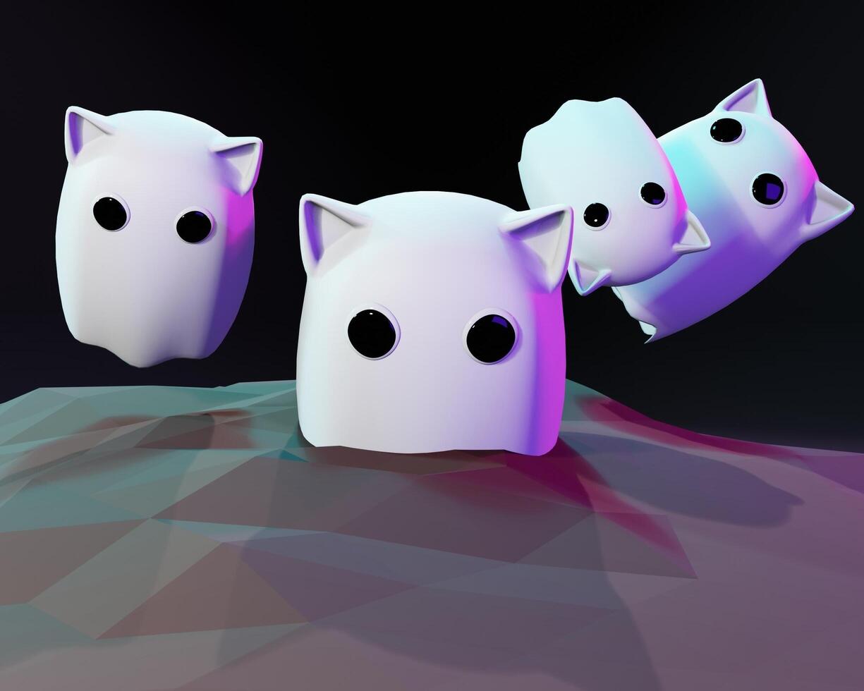 3D design of cute and happy ghost family gathering and playing together. photo