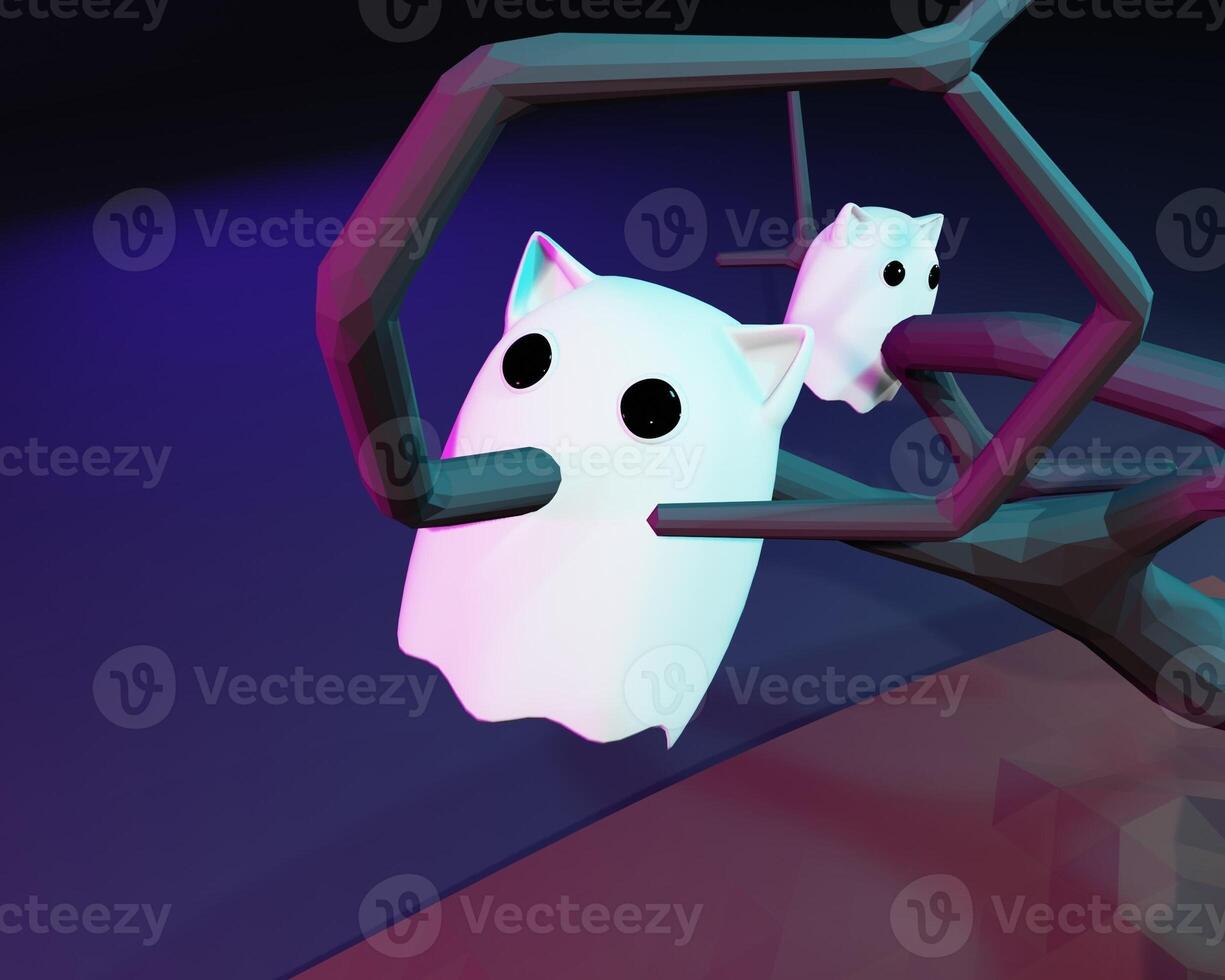 3D design of cute and happy ghost family gathering and playing together. photo