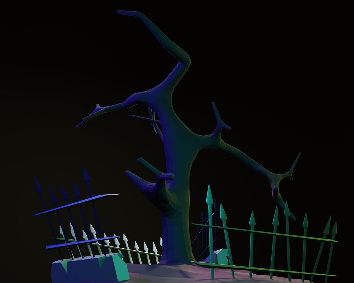 3D design dry tree and fence photo