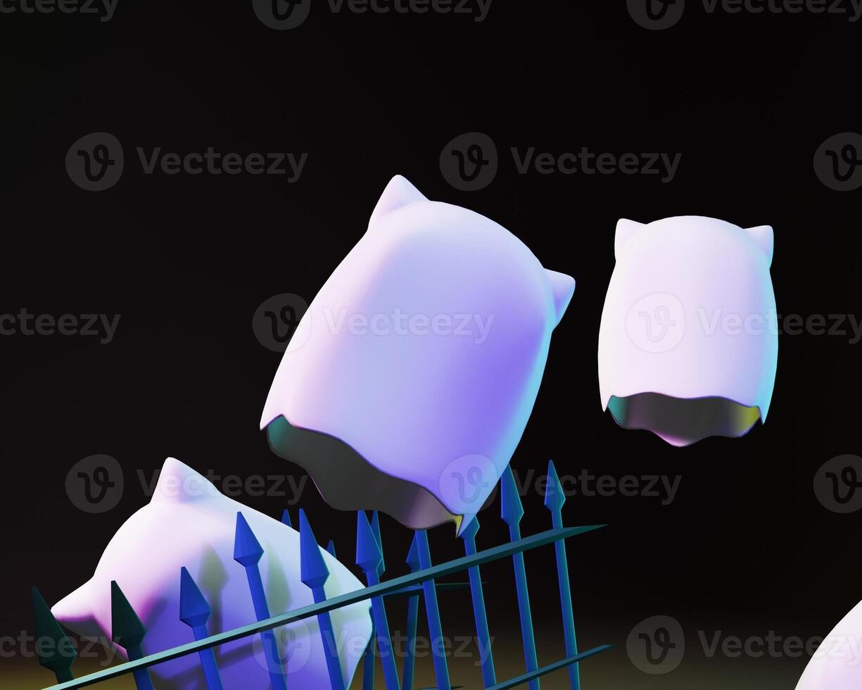 3D design of cute and happy ghost family gathering and playing together. photo