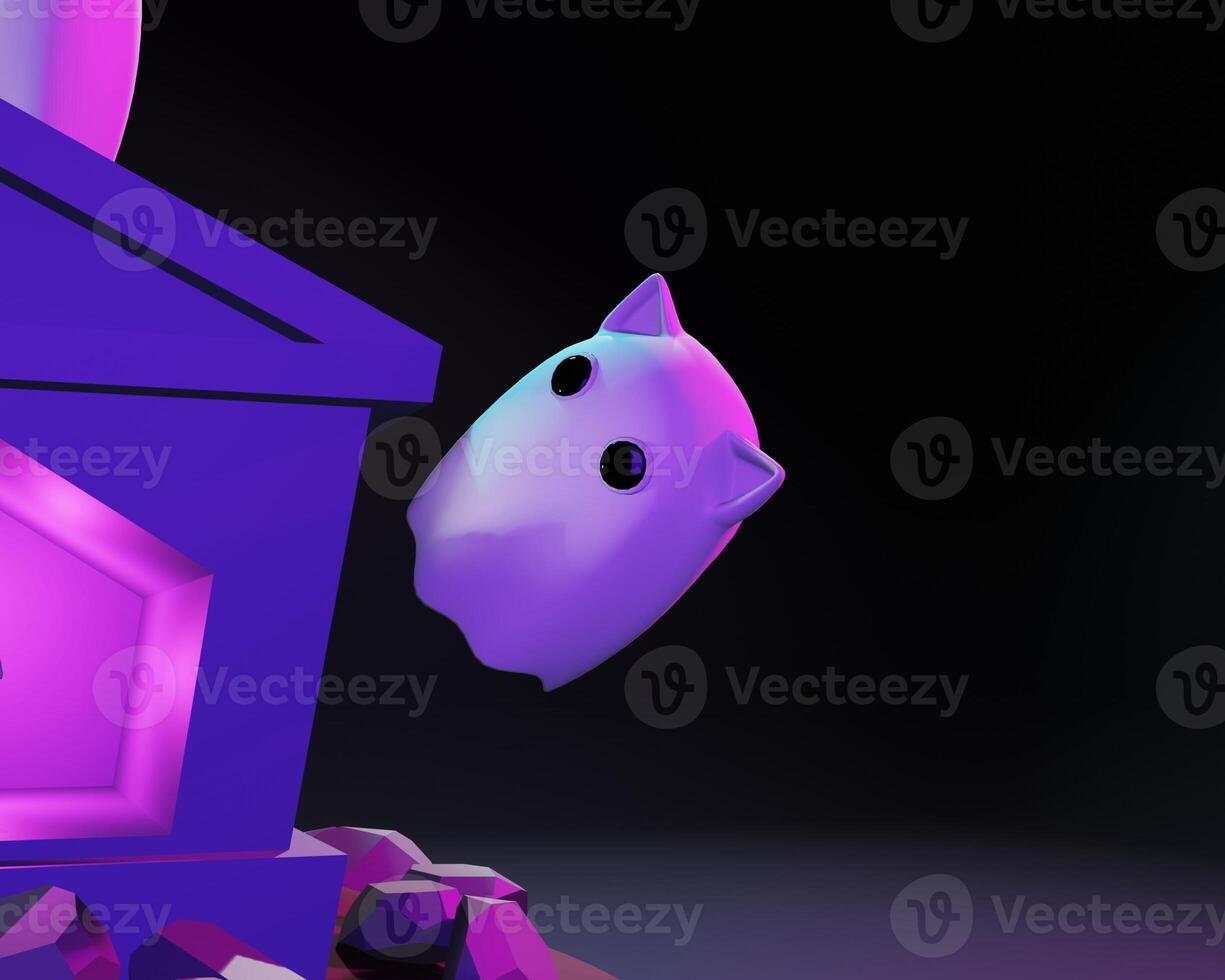 3D design of cute and happy ghost family gathering and playing together. photo
