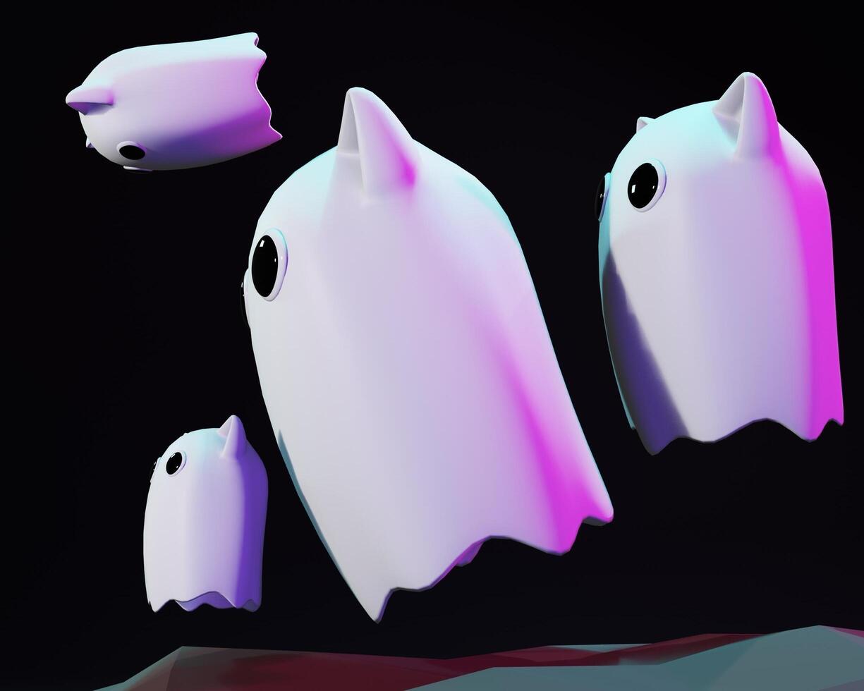 3D design of cute and happy ghost family gathering and playing together. photo