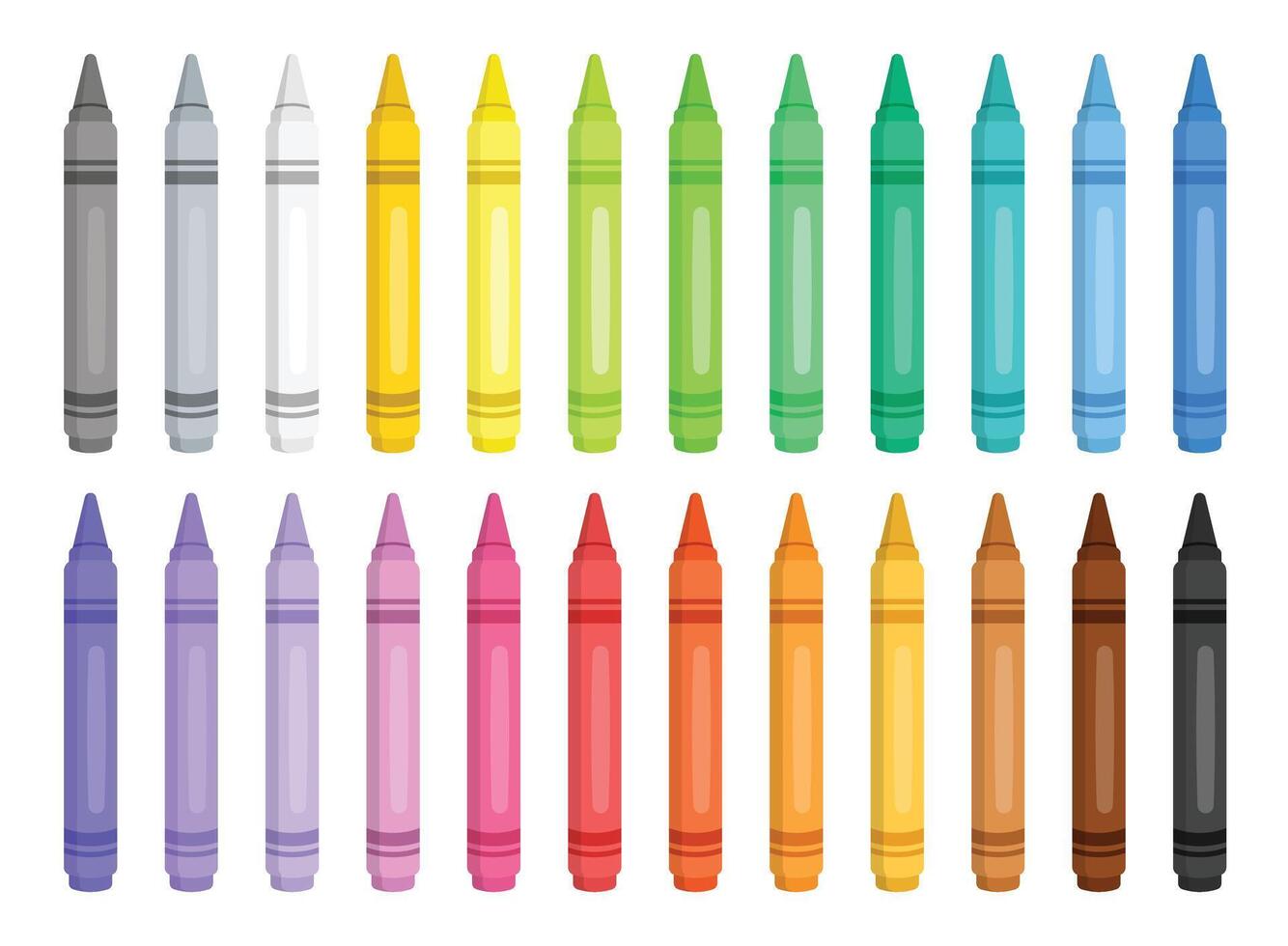 Office stationery crayon icons set in flat style. Pencil illustration on isolated background. Felt pen, marker sign business concept. vector
