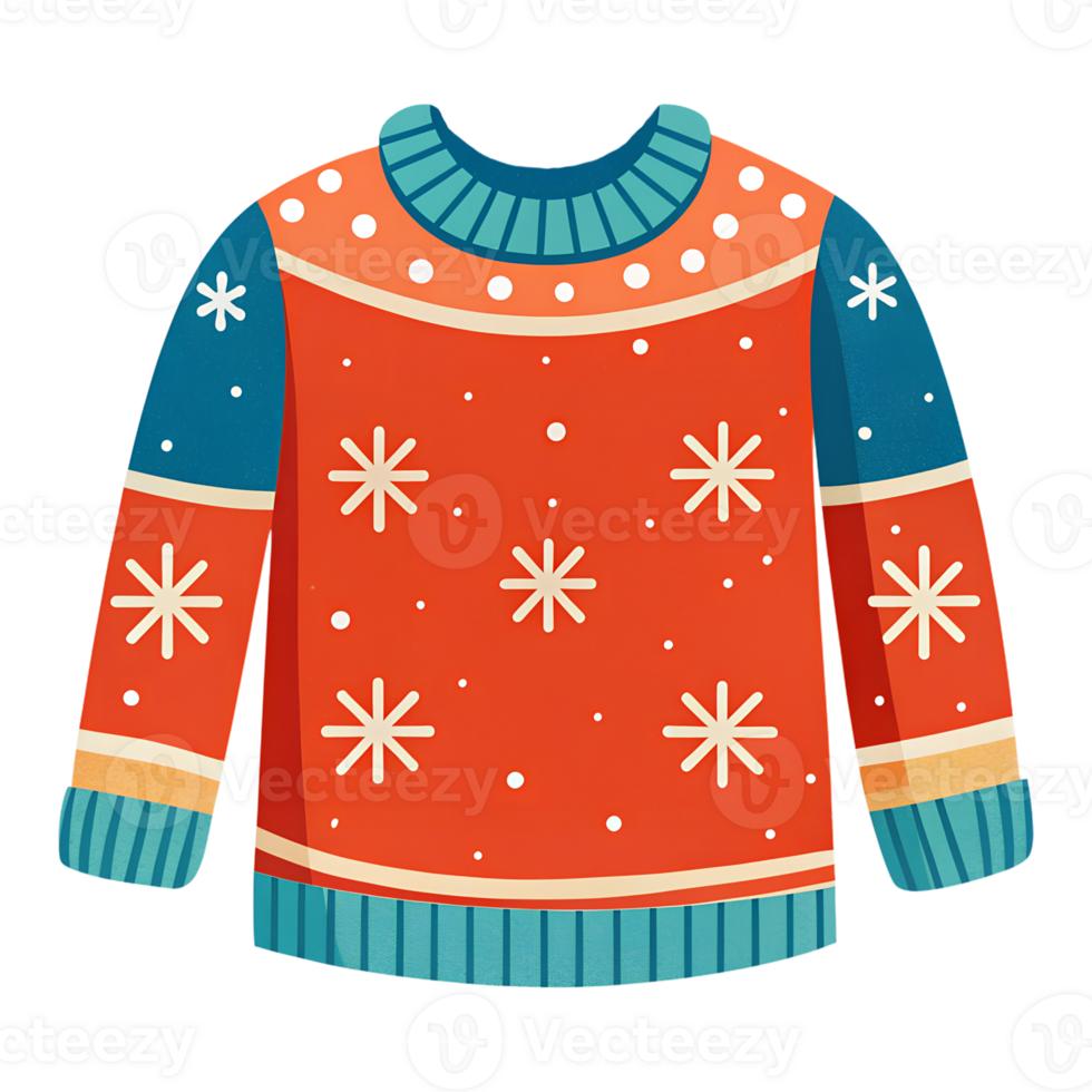 Illustration of a Christmas sweater with snowflake patterns for a festive mood png