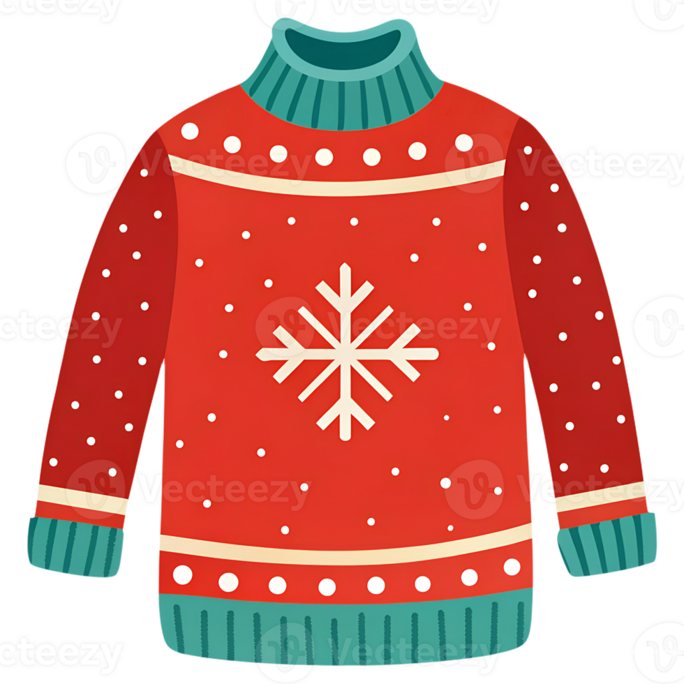 Illustration of a Christmas sweater with winter snowflake patterns for cold days png