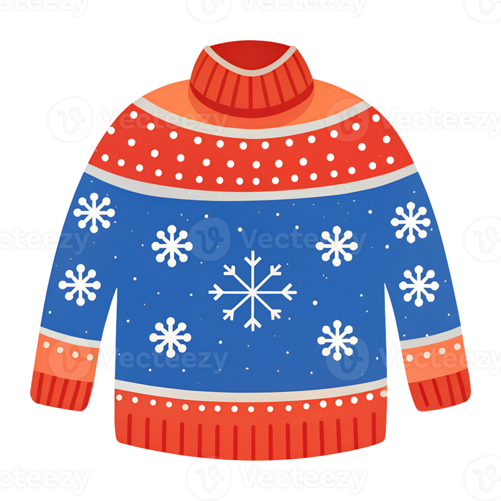 Illustration of a warm sweater with winter snowflakes for holiday events png