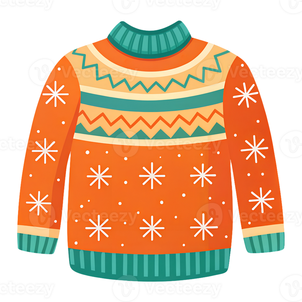 Illustration of a Christmas sweater with snowflake patterns for a winter mood png