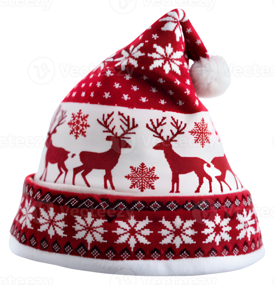Hat with reindeer and snowflake patterns for winter decor on a transparent background png