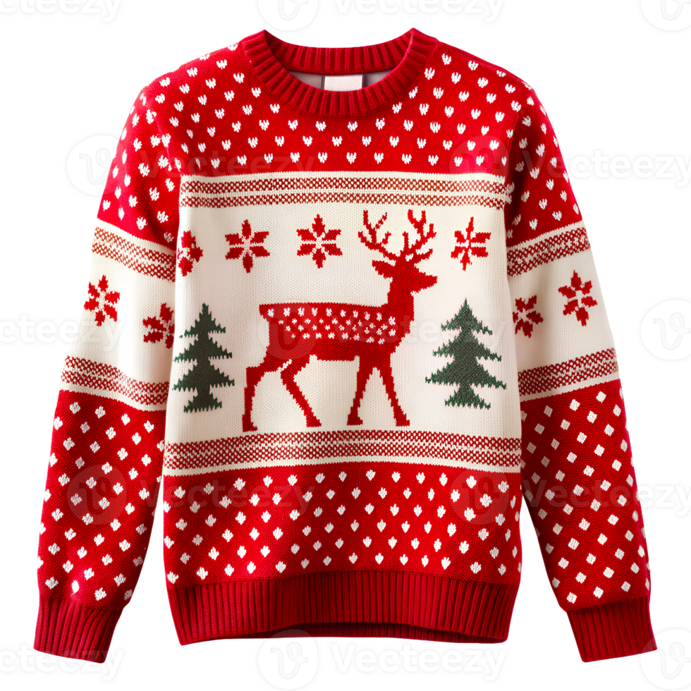 Sweater with reindeer patterns for a Christmas style on a transparent background png