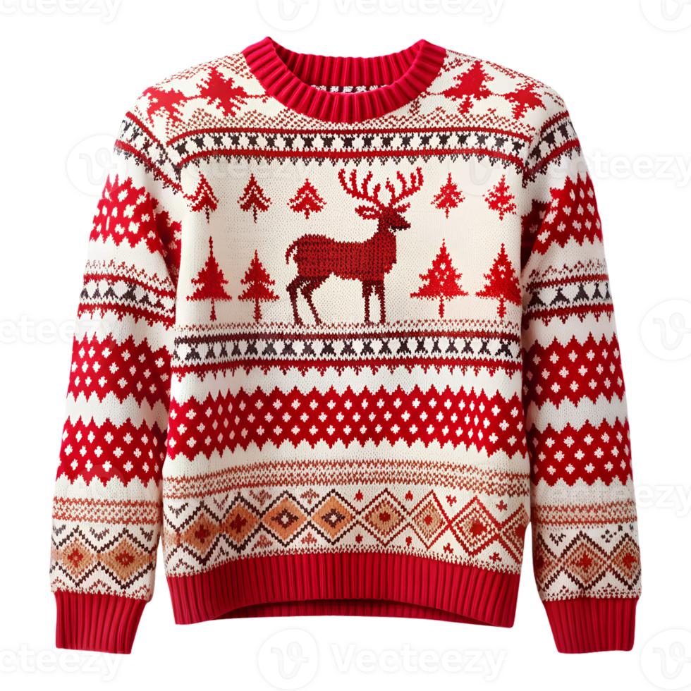 Unique Christmas sweater with reindeer on a transparent background png