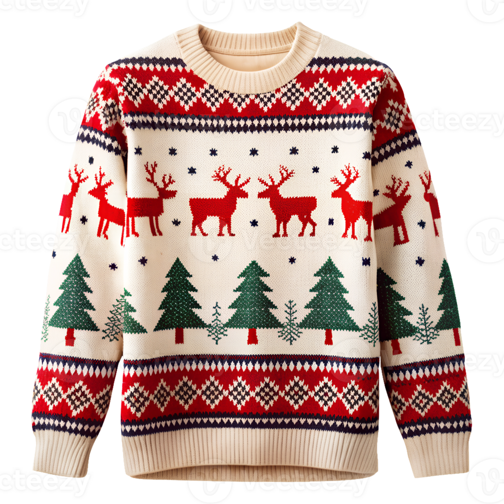 Sweater with reindeer patterns for a festive look on a transparent background png
