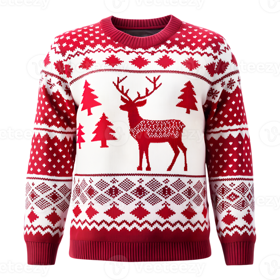 Festive sweater with reindeer design on a transparent background png