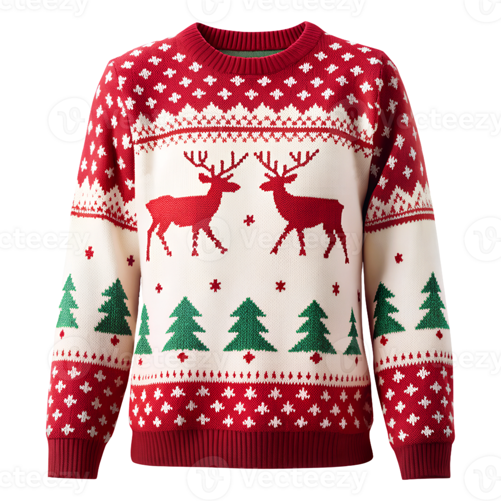 Christmas sweater with reindeer patterns on a transparent background png