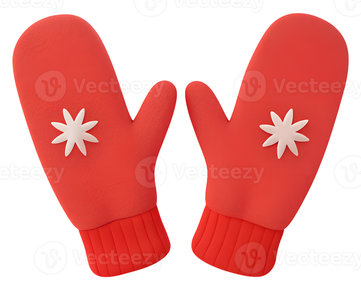 Elegant Red Gloves with Snowflake Patterns for Christmas on Clear Background png