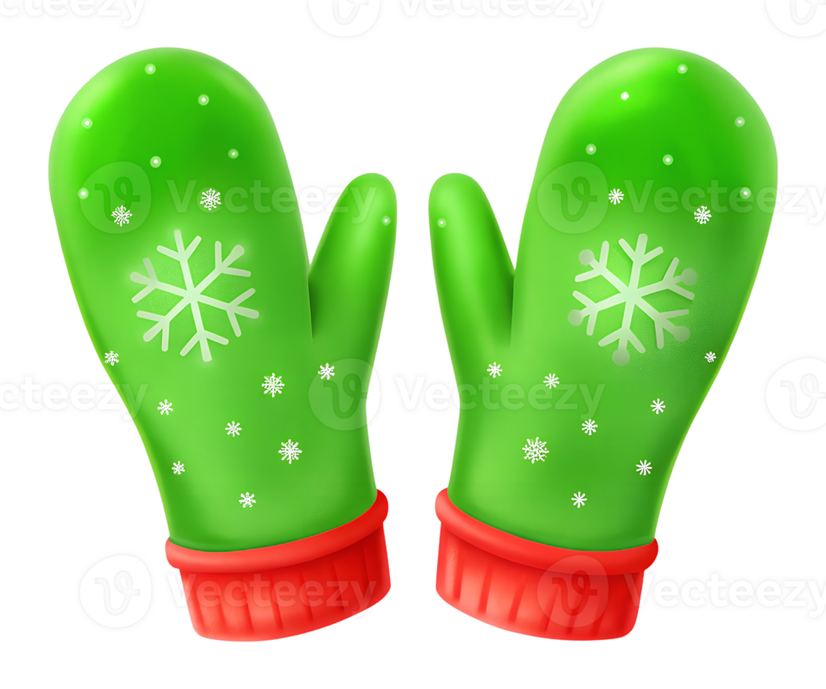 Snowflake Patterned Green Christmas Gloves Illustration on Clear Background png