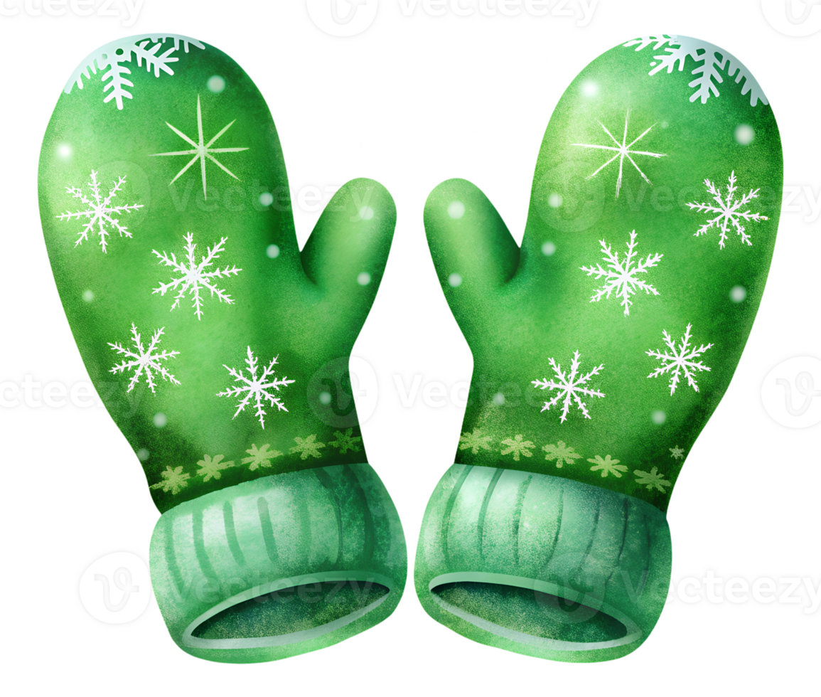 Green Christmas Handwear with Snowflake Patterns Illustration on Clear Background png