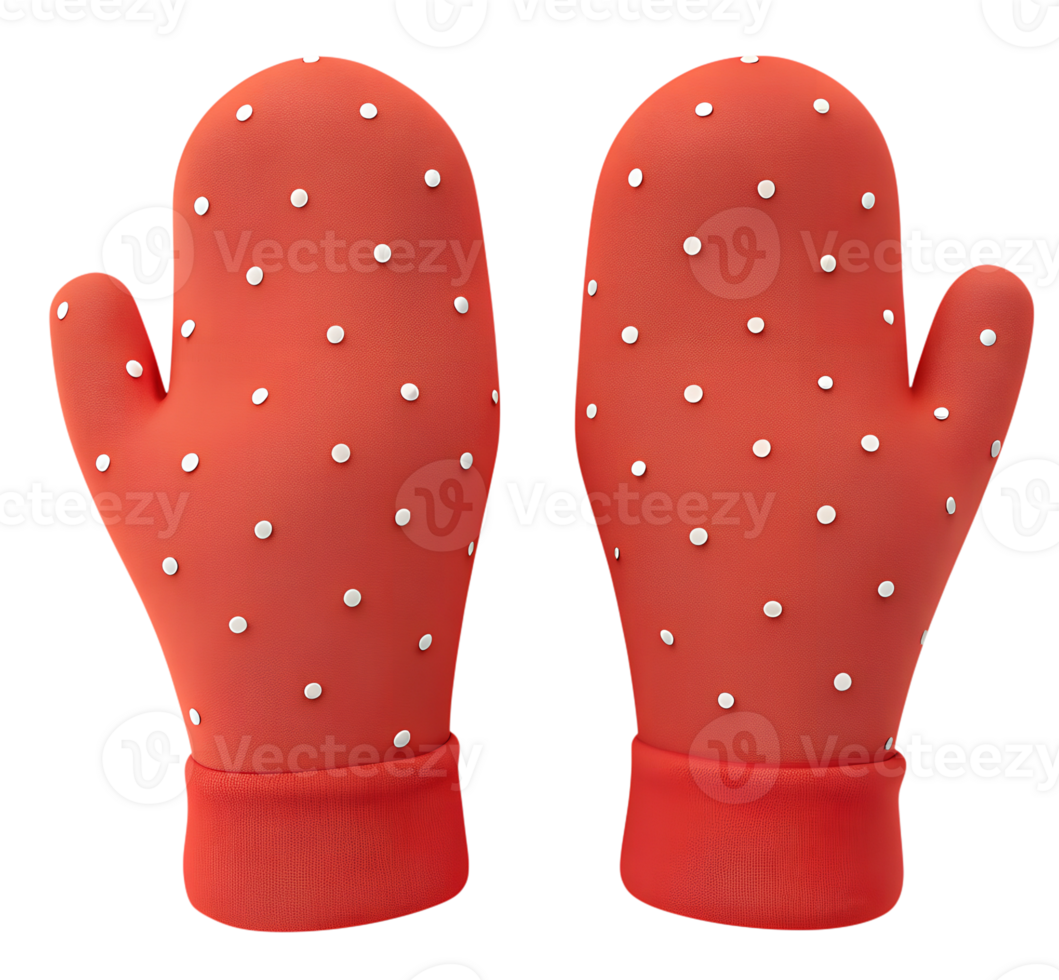 Red Christmas Gloves with Snowflake Graphics on Transparent Background png