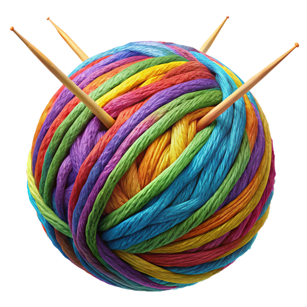 Colorful Yarn Ball with Metal Knitting Needles png