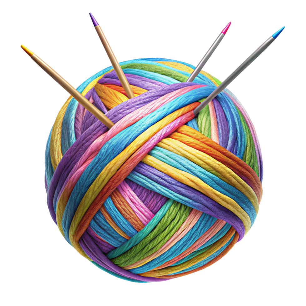 Bright Yarn Ball with Knitting Supplies png