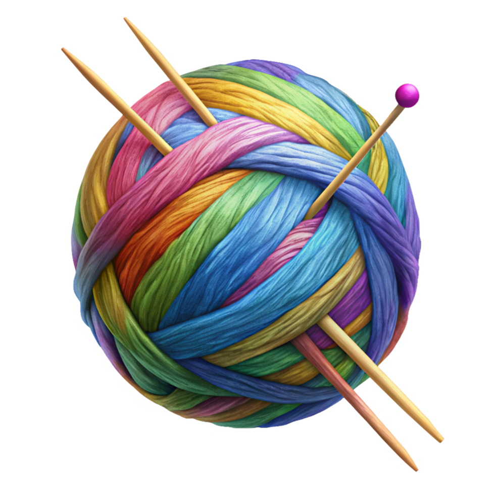 Rainbow Yarn Ball and Knitting Needles png