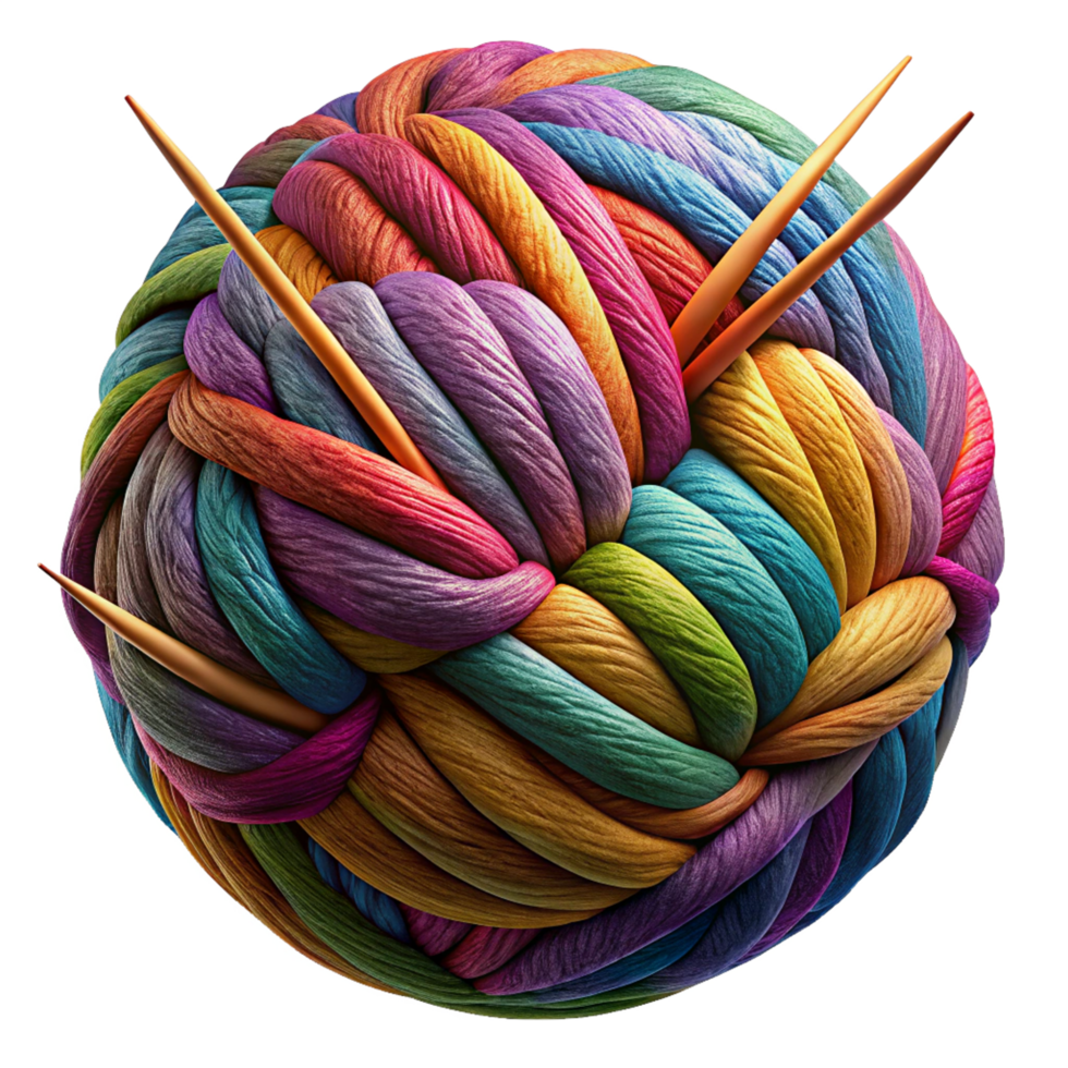 Vibrant Yarn Ball with Knitting Equipment png
