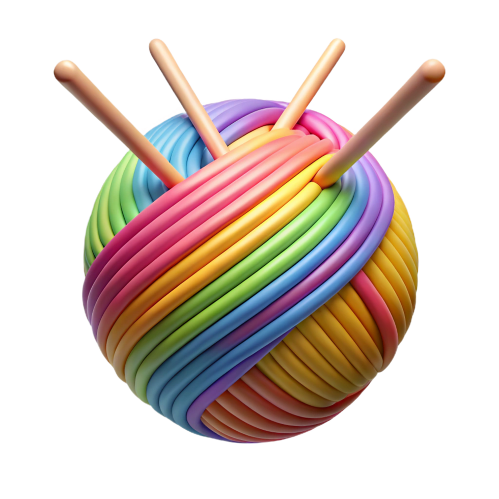 Knitting Needles with a Multicolored Yarn Ball png