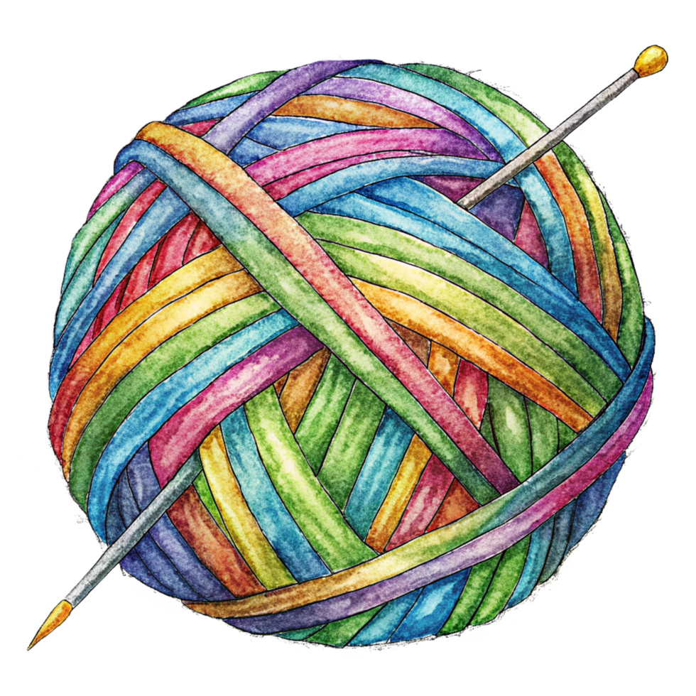 Knitting Needle in Colorful Yarn Ball png