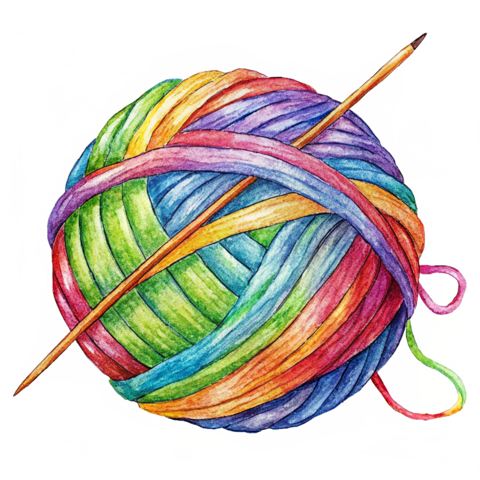 Colorful Yarn Ball with Needles for Knitting png