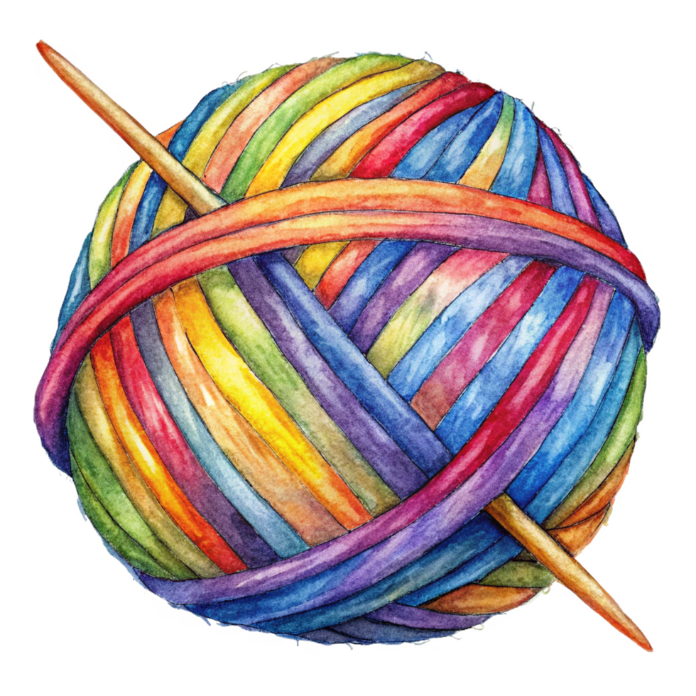 Multicolored Yarn Ball with Needles png