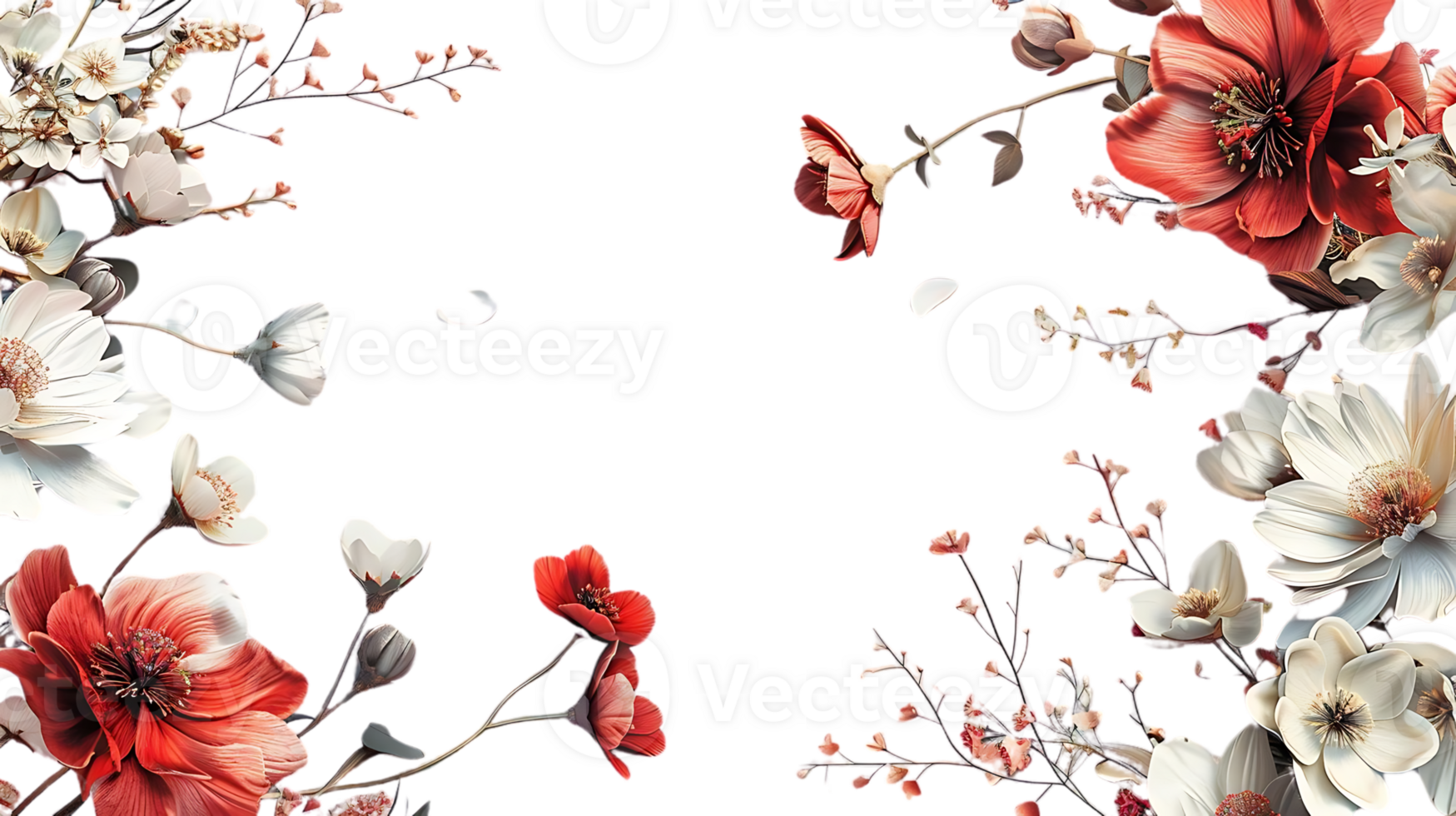 Elegant Red and White Flowers with a Transparent Background Floral Design for Invitations, Cards, and More png