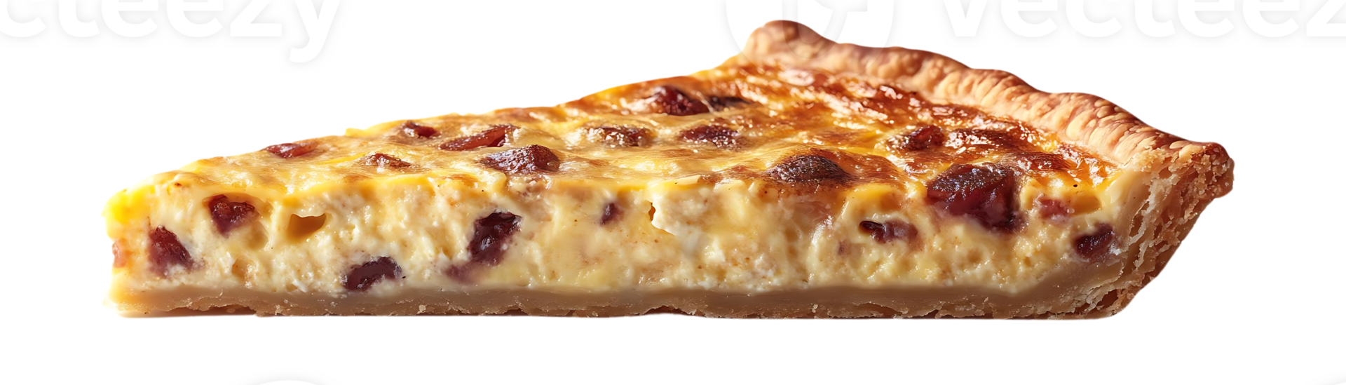 A Slice of Savory Goodness Bacon and Cheese Quiche with a Crispy Crust, Transparent Background png